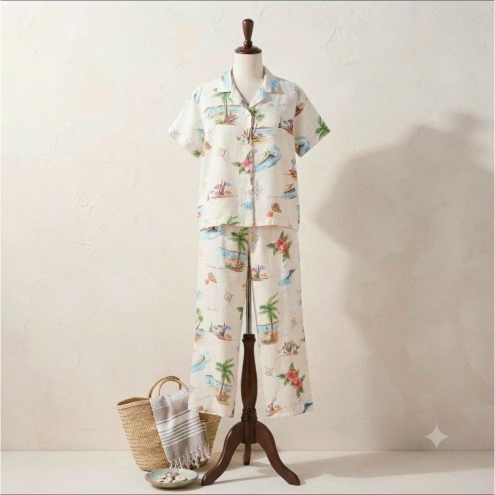 90s Vintage Hot Cotton by Marc Ware Women's Lounge Set Linen Cotton Co-Ord